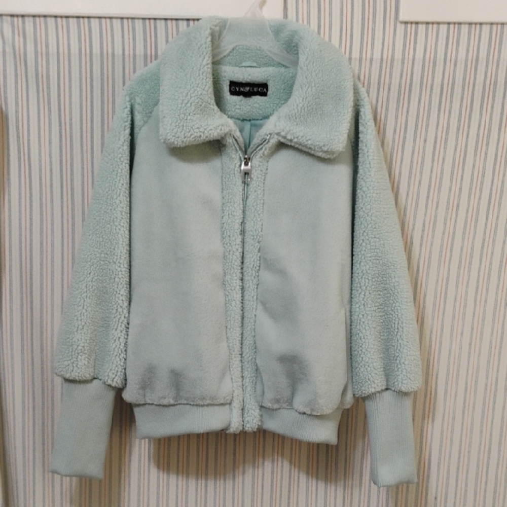 CYN-LUCA Women's Soft Pastel Blue Teddy Jacket XL